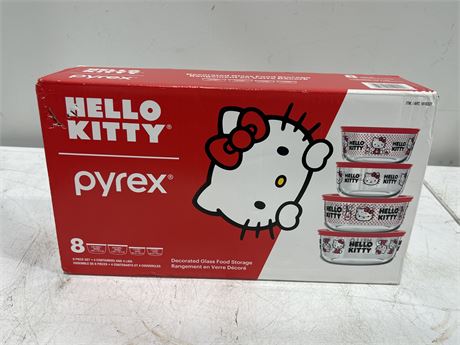 (NEW) 8 PIECE HELLO KITTY PYREX SET