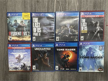 8 PS4 GAMES (MOST ARE GOOD CONDITION)