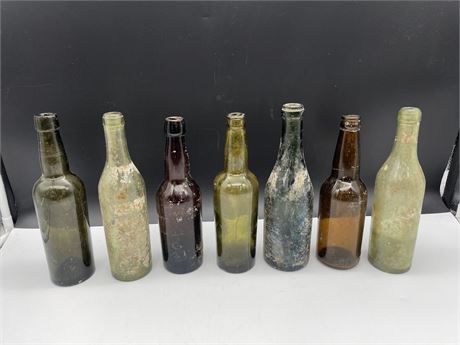 7 VINTAGE WHISKEY BOTTLES EXCAVATED FROM 237 E.PENDER