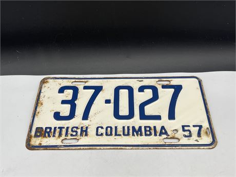 1957 BC LICENCE PLATE