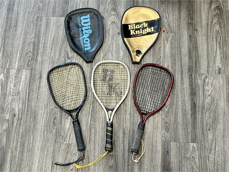 3 RACQUETBALL RACKETS (WILSON, BLACK KNIGHT)