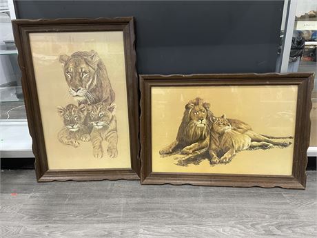 HANS P. LUETCHE ORIGINAL ARTWORK - LIONESS & CUBS + LION COUPLE 22”x32”