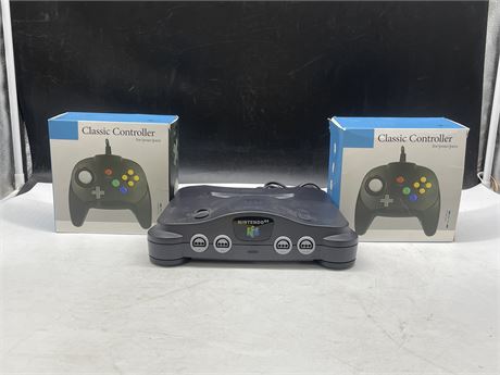 NINTENDO 64 WITH 2 IN BOX CONTROLLERS