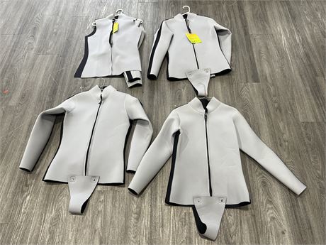 4 BROOKS PADDLE BOARD WET SUITS (1 NEEDS REPAIR)