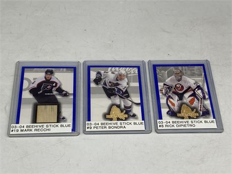 (3) 2004 BEEHIVE GAME USED STICK CARDS