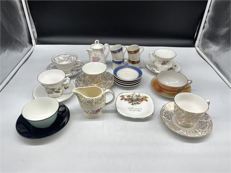 LOT OF PORCELAIN CHINA - CUPS, SAUCERS - ONE PAIR IS ROYAL ALBERT