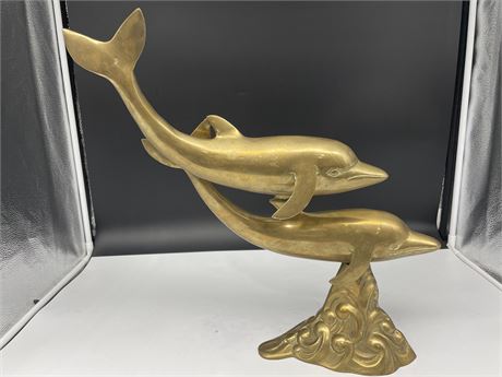 2 VINTAGE BRASS DOLPHINS ON STAND ( 16 “ tall)