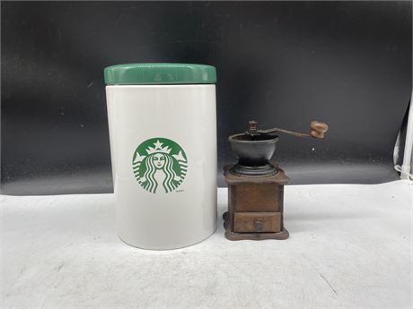 LARGE STARBUCKS CANISTER IN COFFEE GRINDER
