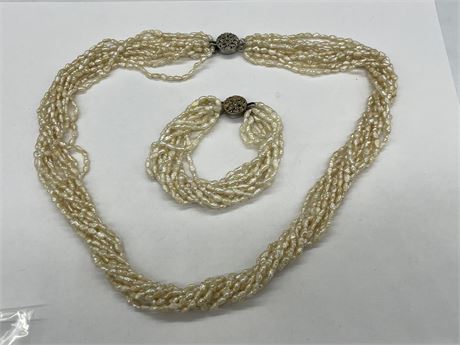 NATURAL PEARL NECKLACE (23”) W/ MATCHING BRACELET