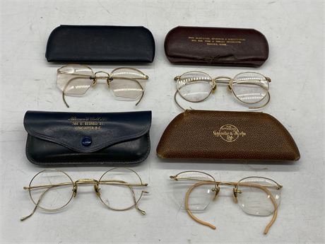 LOT OF 4 EARLY EYE GLASSES IN CASES