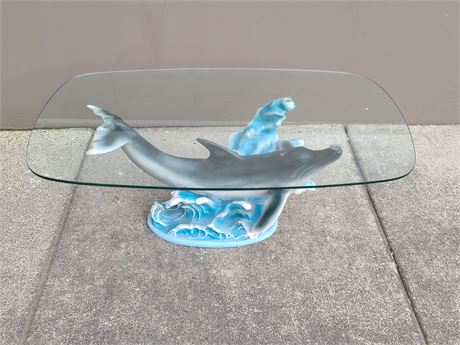 DOLPHIN TABLE WITH GLASS TOP (39.5"x24"Dm - 15"Height)