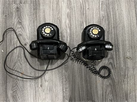 2 VINTAGE BLACK ROTARY WALL PHONES