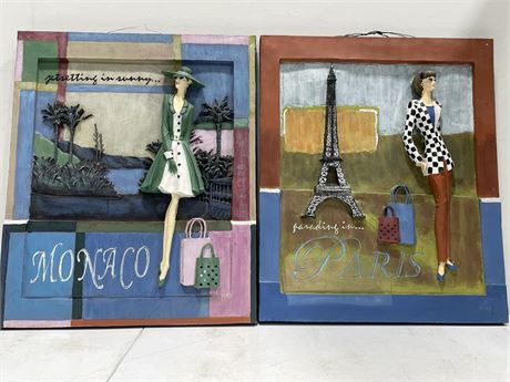2 CUSTOM BOUTIQUE FIBREGLASS 3D PICTURES PARIS & MONOCCO 20”x24”