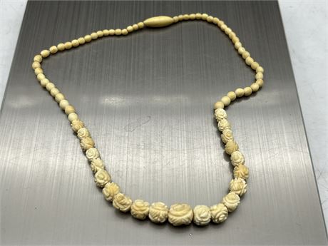 VINTAGE HAND CARVED IVORY BEAD NECKLACE W/ORIGINAL CLASP