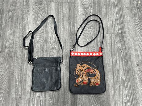 2 FIRST NATIONS CROSS BODY BAGS - LARGEST IS 9”x11”