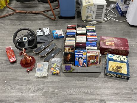 COLLECTIBLES - VHS, BOARD GAME, STEERING WHEEL