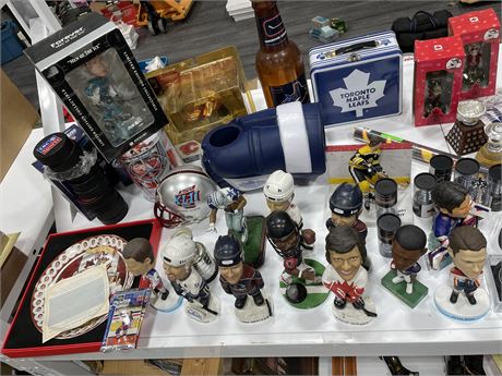 MASSIVE SHELF LOT OF MISC SPORT COLLECTABLES/ITEMS