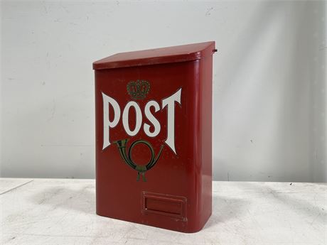VINTAGE METAL POST BOX MADE IN SWEDEN - 14” TALL