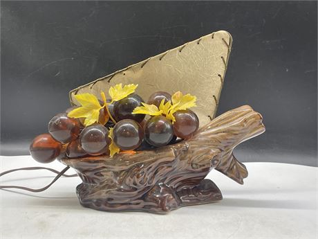 RETRO LUCITE GRAPES DRIFTWOOD TV TABLE LAMP (12”x11”)