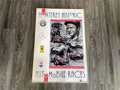 THE MONTEREY HISTORIC AUTO MOBILE RACES POSTER W/ FRAME