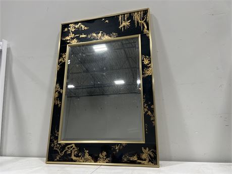 MID CENTURY HAND PAINTED ART FRAMED MIRROR - SIGNED BY ARTIST - 41”x28”