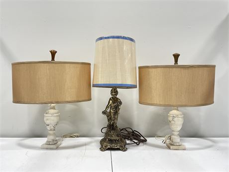 ANTIQUE ONYX LAMPS, CUPID BRASS LAMP (24”) - ALL WORK