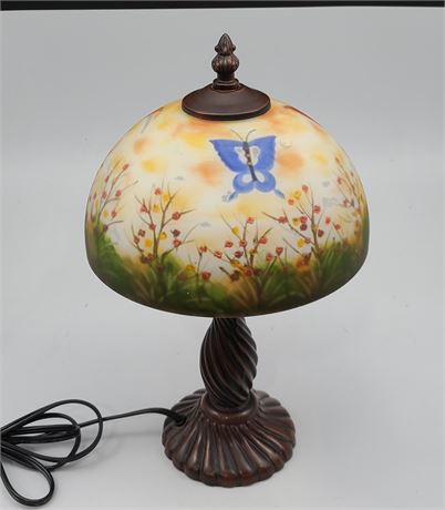 TABLE LAMP WITH REVERSE PAINTED BUTTERFLIES (14"tall)