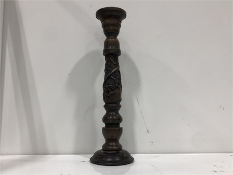 LARGE CARVED WOOD CANDLE STICK 21”