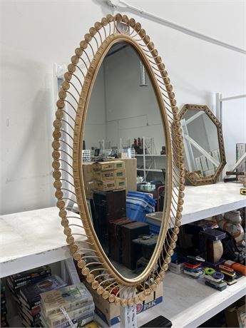 LARGE RATTAN FRAMED OVAL MIRROR (31”x53”)