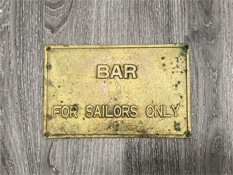 SMALL MCM VINTAGE BRASS SHIPS SIGN - 7” X 4.5”