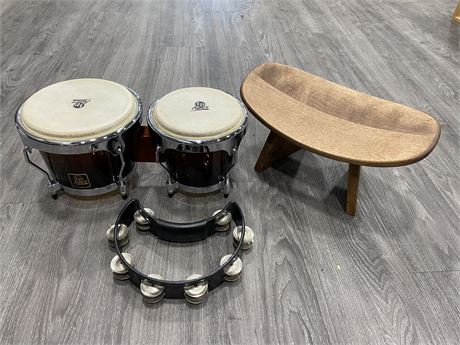 HANDCRAFTED LP ASPIRE DRUMS, TAMBO & SOLID WOOD SADDLE SEAT