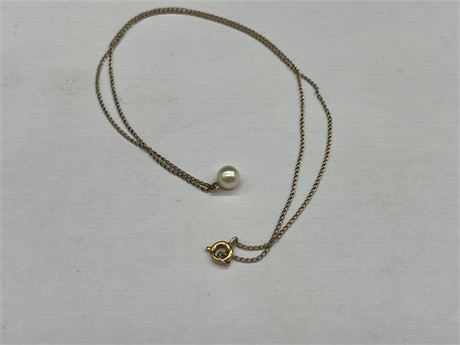 10K GOLD NECKLACE W/PEARL (16.5” long)