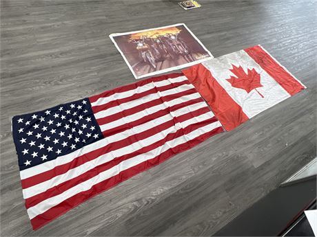 CANADA / USA FLAGS + EASY RIDER BANNER - FLAGS ARE 67”x34”