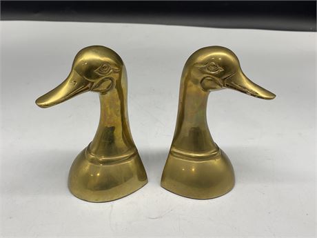 VINTAGE BRASS DUCK BOOKENDS (Made in Korea, 6.5” tall)