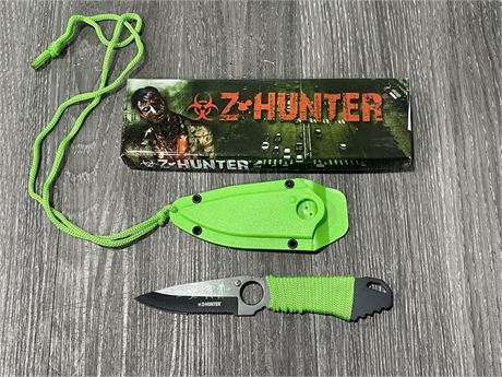 NEW ZOMBIE HUNTER THROWING KNIFE W/SHEATH (7” long)