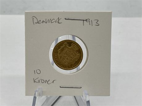 1913 DENMARK .900 GOLD 10 KRONER - 4.48 GRAMS