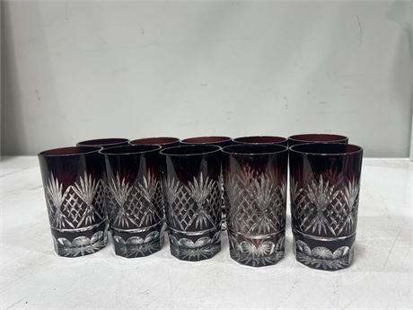 EARLY RUBY HAND CUT CRYSTAL DECANTER GLASSES - EXCELLENT COND.