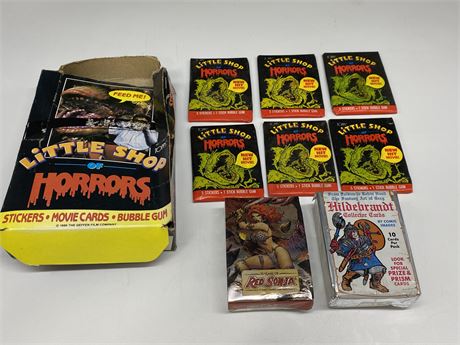 2 COLLECTOR CARD SETS & 6 LITTLE SHOP OF HORRORS WAX PACKS