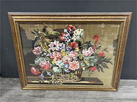 EMBROIDERED BASKET OF FLOWERS ARTWORK (31”x24”)