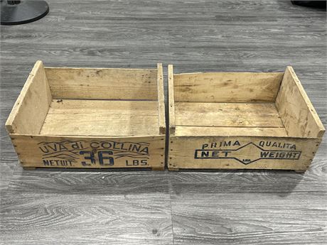 2 VINTAGE WOOD CRATES (18”X7.5”)