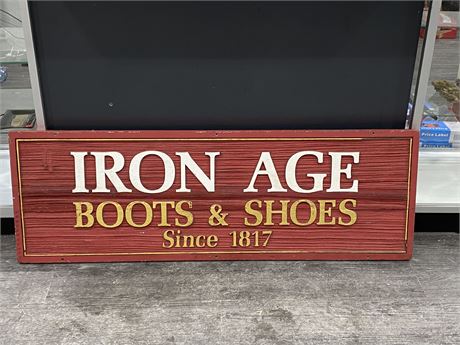 VINTAGE WOODEN BOOTS AND SHOES SIGN (54”X18”)