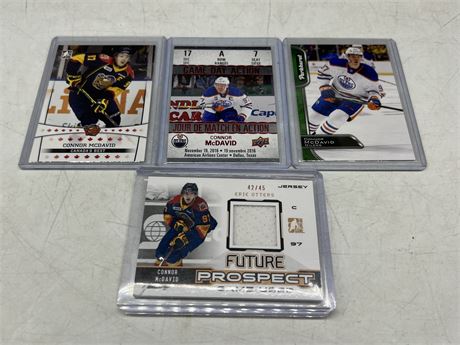 4 CONNOR MCDAVID CARDS INCLUDING ERIE OTTERS JERSEY CARD