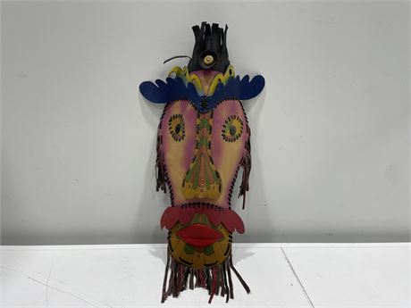 23” HAND PAINTED LEATHER WALL MASK