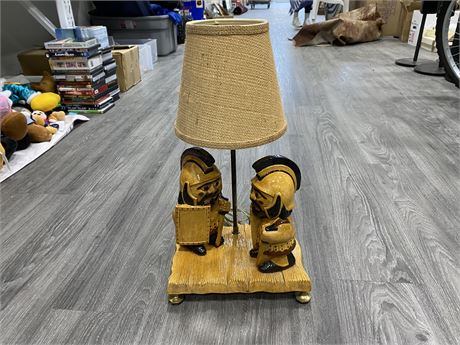 UNIQUE VINTAGE ASIAN WARRIORS TABLE LAMP - 19” TALL