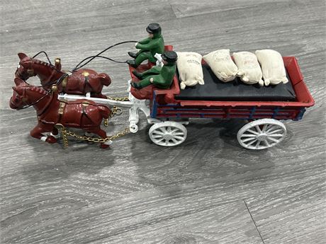 VINTAGE CAST IRON HORSE DRAWN CARRIAGE - 14” LONG