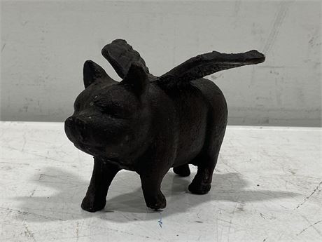 OLD HEAVY CAST IRON FLYING PIG (5”X3.5”)