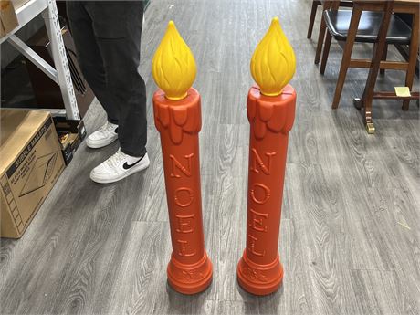 2 VINTAGE BLOW MOLD CANDLES (38” tall)