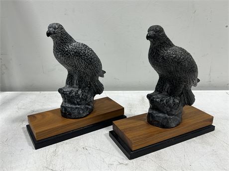 2 EAGLES ON WOODEN STANDS (12”tall)