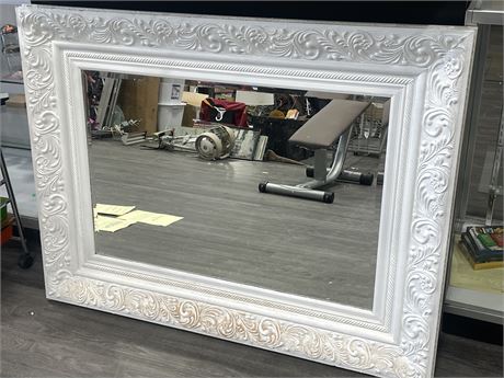 LARGE CARVED ORNATE BEVELLED WALL MIRROR 49”x37”