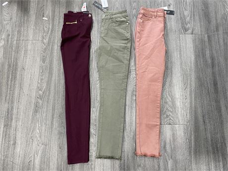 3 NEW LE CHATEAU WOMENS CASUAL PANTS - SIZE OO- WITH TAGS-